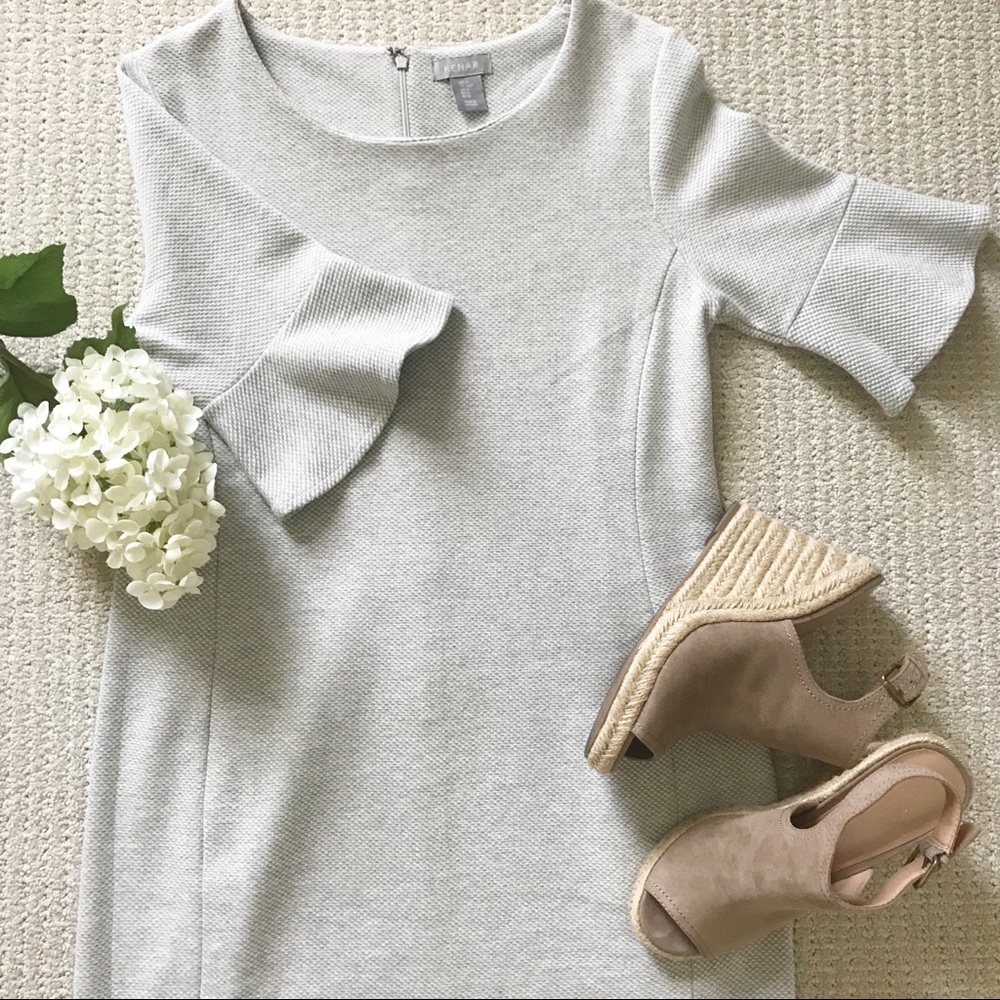 Kenar • Gray Ruffle Sleeve Shift Dress